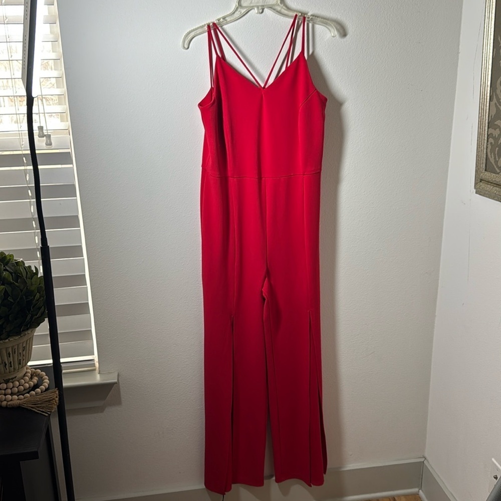 Jemma Red sweetheart cleavage flyaway wide‎ leg jumpsuit Sz 1X
